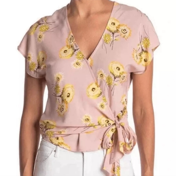 Madewell Blush Pink Floral Wrap Top XS - Picture 1 of 12